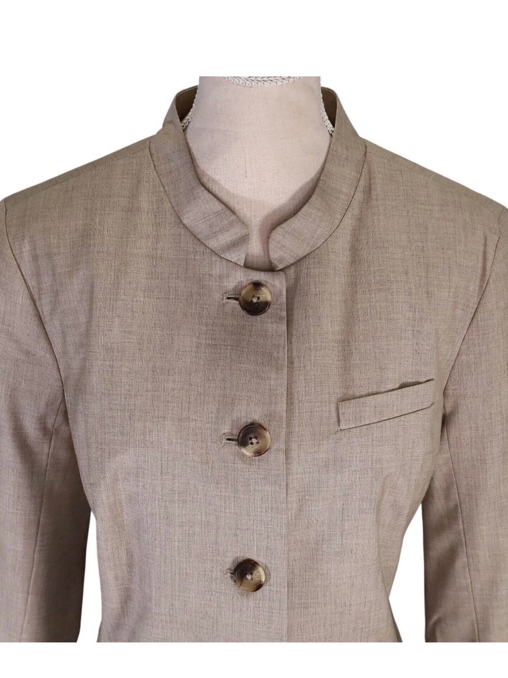 Isaac Mizrahi Taupe Stand-Collar Blazer